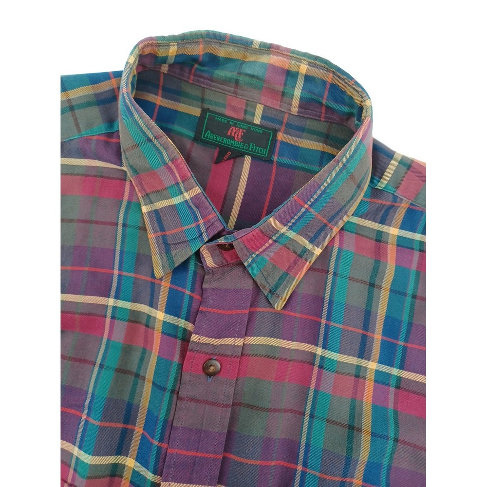 Vintage 80s Abercrombie And Fitch Mens Large Plaid LS Button-Down 100% Cotton